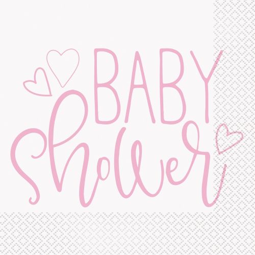 16 x Pink Hearts Baby Shower Napkins
