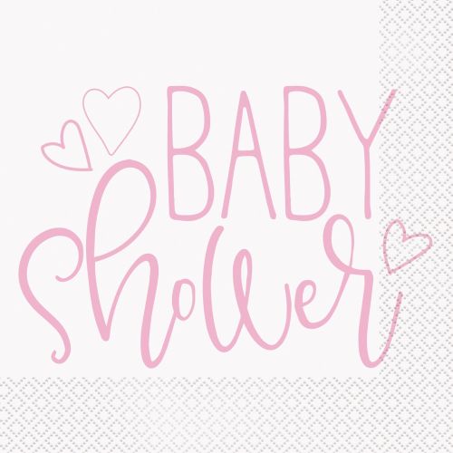16 x Pink Hearts Baby Shower Napkins