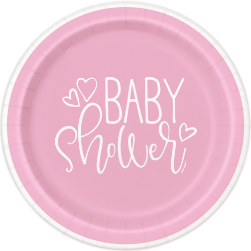 8 x Pink Hearts Baby Shower Plates