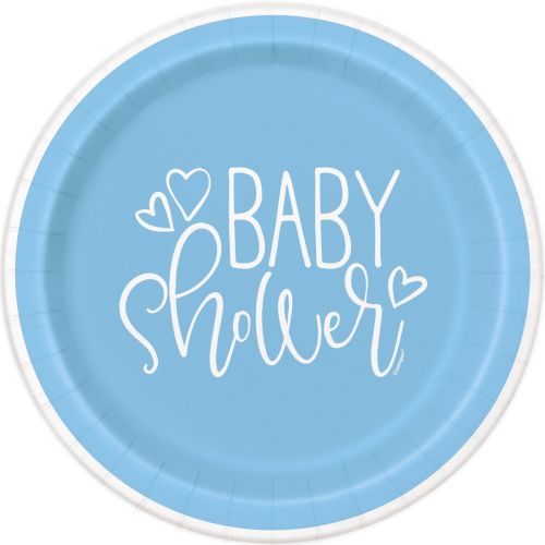 8 x Blue Hearts Baby Shower Plates