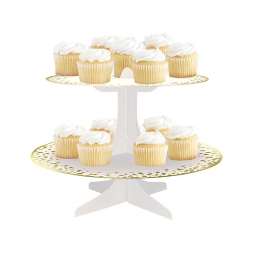 White & Gold 2 Tier Cupcake Stand