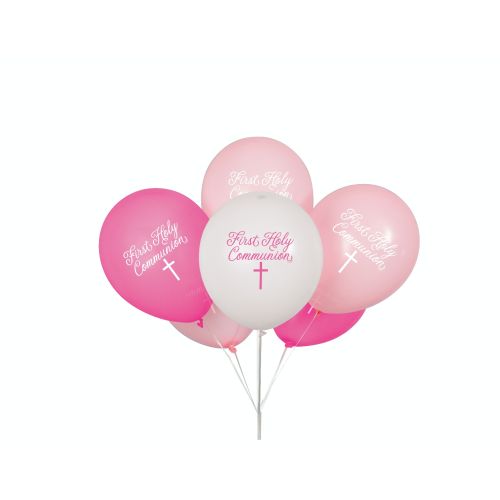 8 Pink Cross First Holy Communion Latex Balloons