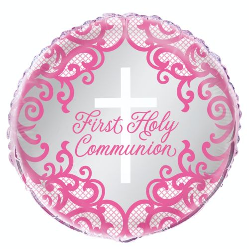 Fancy Pink Cross First Holy Communion Standard Foil Balloon