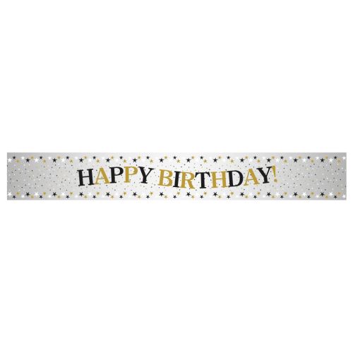 Black, Gold Silver Happy Birthday Foil Banner