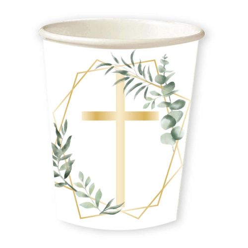 8 x Gold Botanical Cross Paper Cups