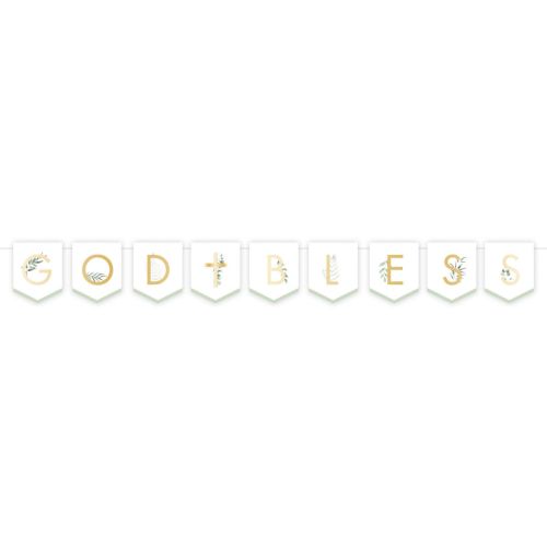 Gold Botanical God Bless Pennant Bunting