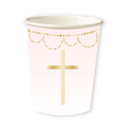 8 x Pink Botanical Cross Paper Cups