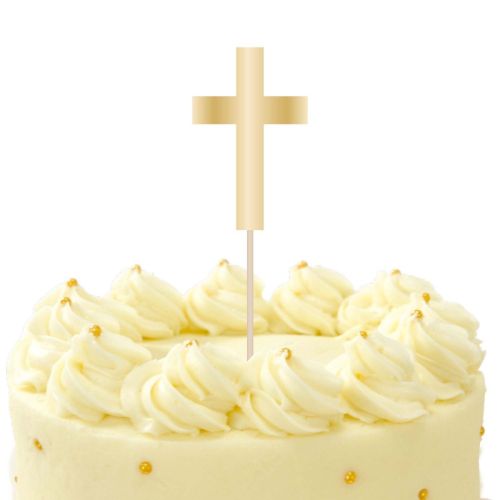 Gold Botanical Cross Cake Topper