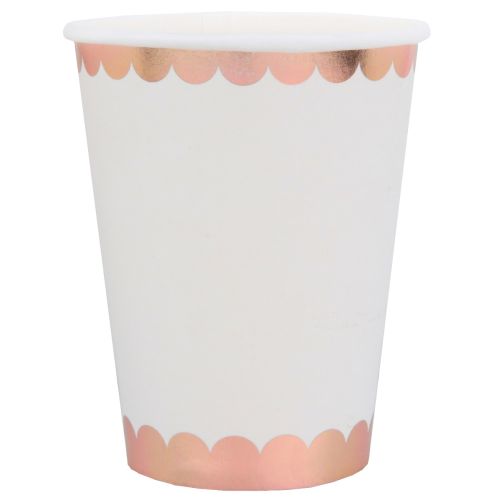 10 x White & Rose Gold Scalloped Paper Cups