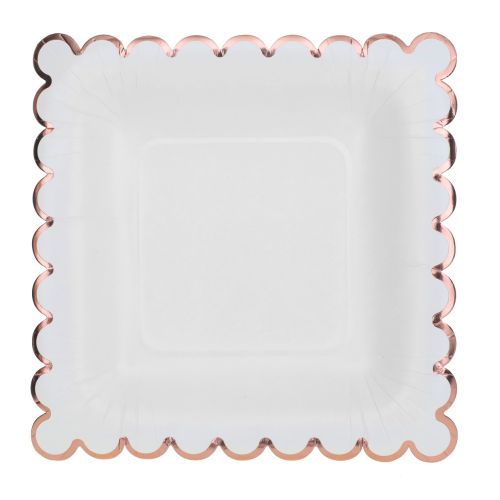 10 x White & Rose Gold Scalloped Paper Plates