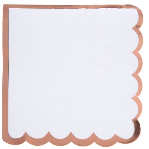 20 x White & Rose Gold Scalloped Napkins 