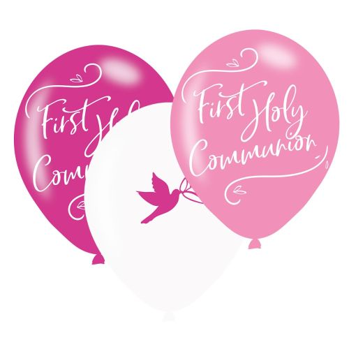 6 x Pink First Holy Communion Latex Balloons