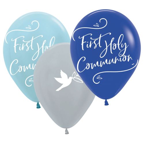 6 x Blue First Holy Communion Latex Balloons 