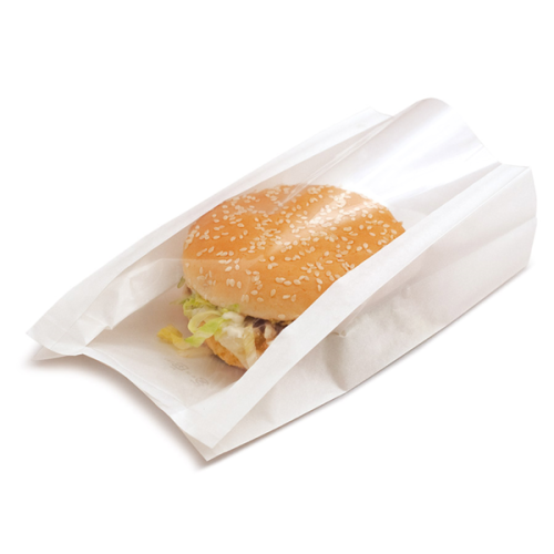 100 x White Greaseproof Windowed Deli Bag - 16x11+5x21cm