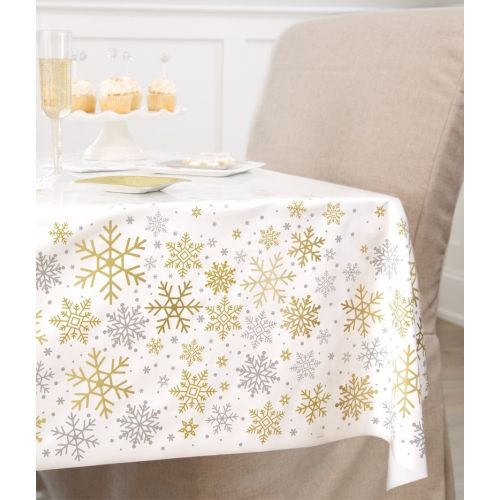 Silver and Gold Snowflakes Rectangular Tablecover