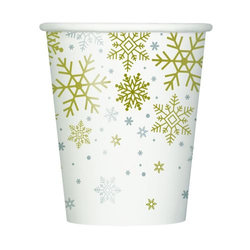 8 x Silver and Gold Snowflakes Paper Cups
