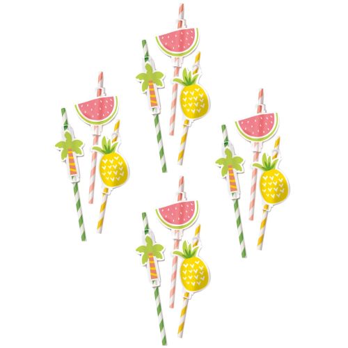 12 x Paper Straws With Fruit Toppers