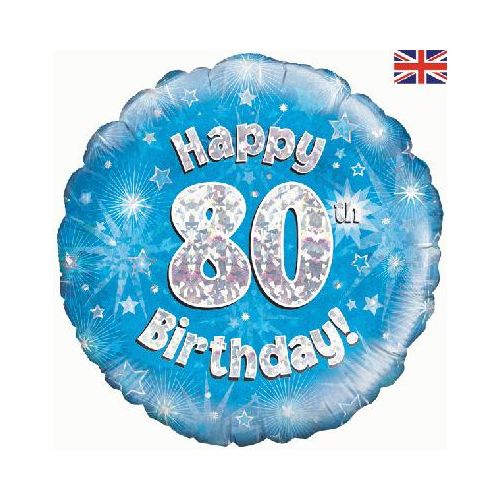 Blue Holographic 80th Birthday Foil Balloon
