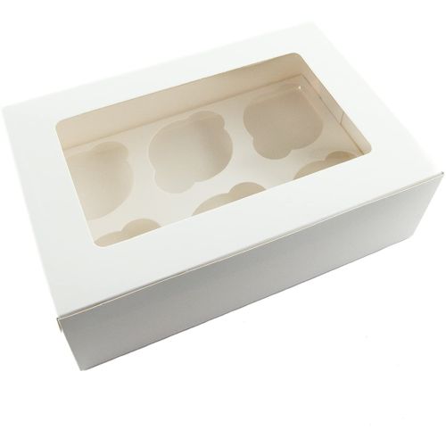 25 x White Windowed 6 Cupcake Boxes With Inserts