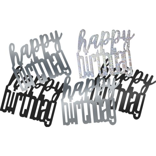 Glitz Black And Silver Happy Birthday Table Confetti