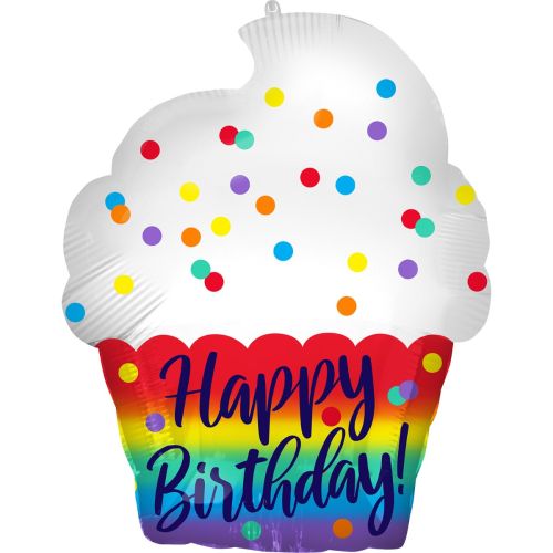 Happy Birthday Rainbow Cupcake Foil Balloon