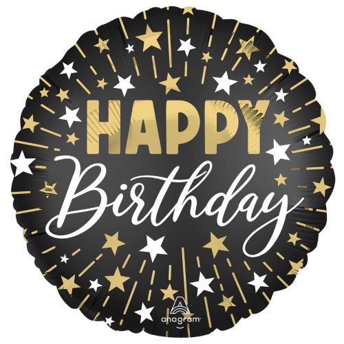 Black, Gold and Silver Happy Birthday Standard Foil Balloon