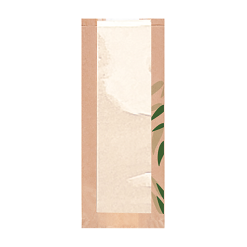 500 x Compostable Gusseted Film Fronted Paper Bread Bags - 14 x 4 x 35cm