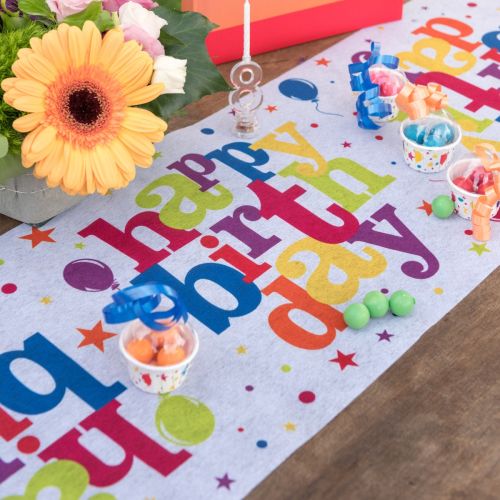 Colourful Happy Birthday Table Runner 5m Roll