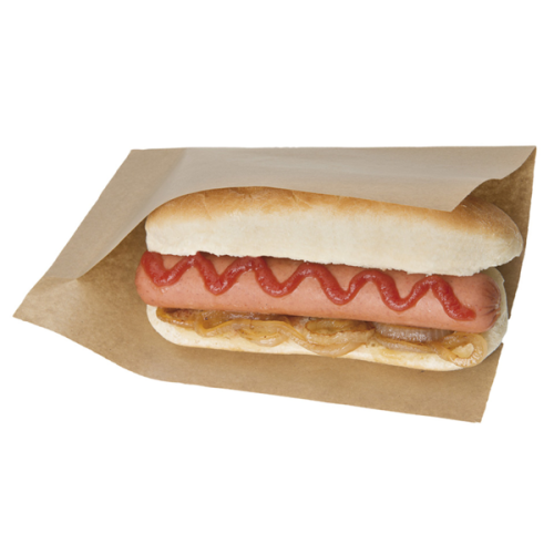 100 x Kraft Brown 2 Sides Open 20cm Long Greaseproof Paper Hotdog Bags