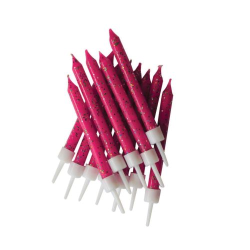 12 x Hot Pink Glitter Spiral Candles and Holders