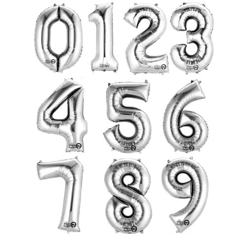 Large 34" Silver Foil Number Balloons