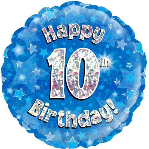 Blue Holographic 10th Birthday Foil Balloon