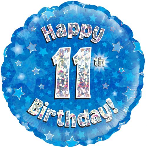 Blue Holographic 11th Birthday Foil Balloon