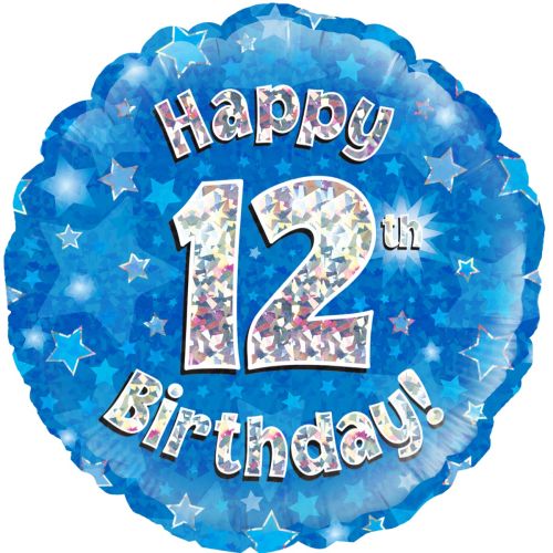 Blue Holographic 12th Birthday Foil Balloon