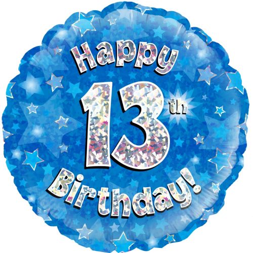 Blue Holographic 13th Birthday Foil Balloon