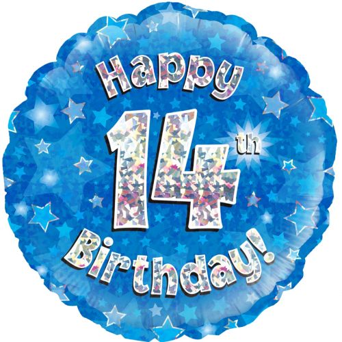 Blue Holographic 14th Birthday Foil Balloon