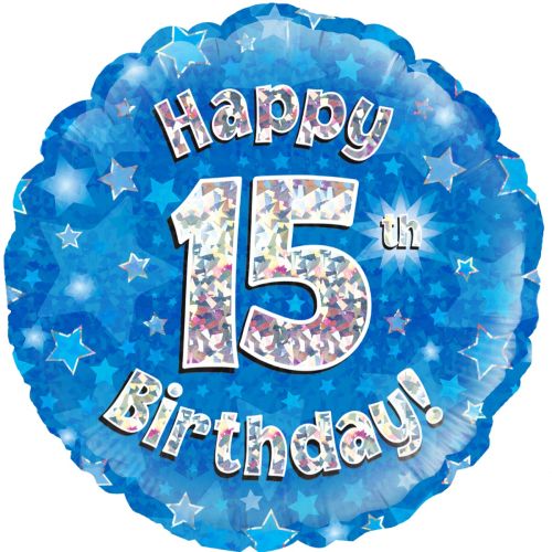 Blue Holographic 15th Birthday Foil Balloon