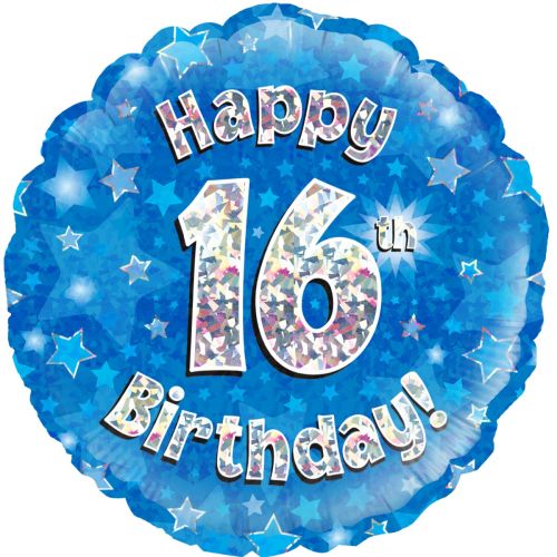 Blue Holographic 16th Birthday Foil Balloon