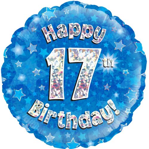 Blue Holographic 17th Birthday Foil Balloon