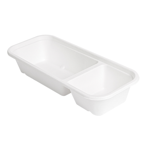 50 x 2 Compartment Long Bagasse Food Tray 