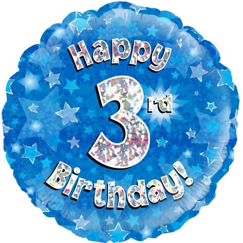 Blue Holographic 3rd Birthday Foil Balloon