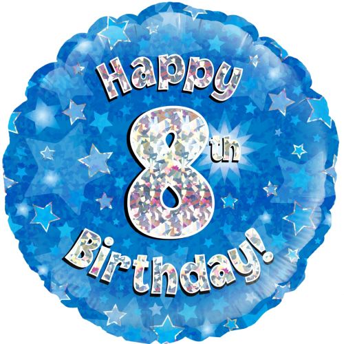 Blue Holographic 8th Birthday Foil Balloon