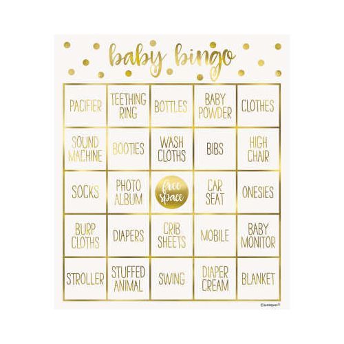 Gold Baby Shower Bingo Game For 8