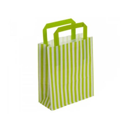 50 x Small Lime Green Striped Tape Handle Paper Carrier Bags