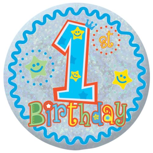 Blue 1st Birthday Holographic Badge