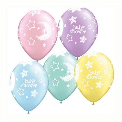 6 x Pastel Assorted Baby Shower Latex Balloons Pack