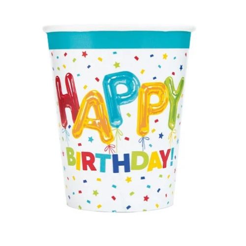 8 x Happy Balloon Birthday Paper Cups