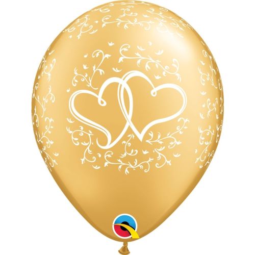 6 x Gold Entwined Hearts Latex Balloons Pack