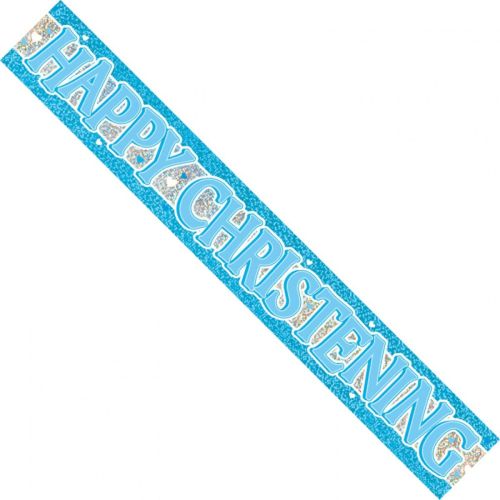 Blue Happy Christening Prismatic Foil Banner