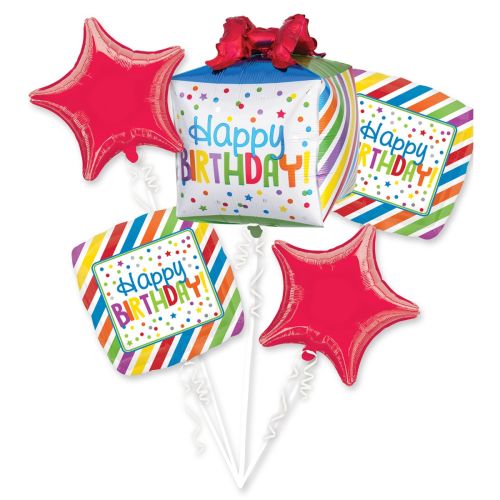 Happy Birthday Present Foil Balloon Bouquet Set